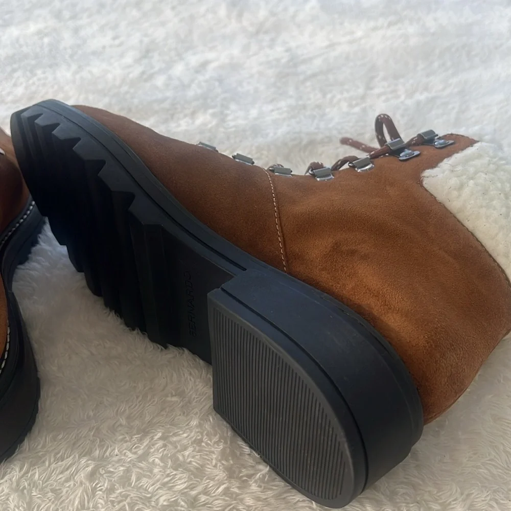 Bernardo Anthropologie Sz 7  Dasher Suede Brazil Hiking Boots Shearling Trim NWT